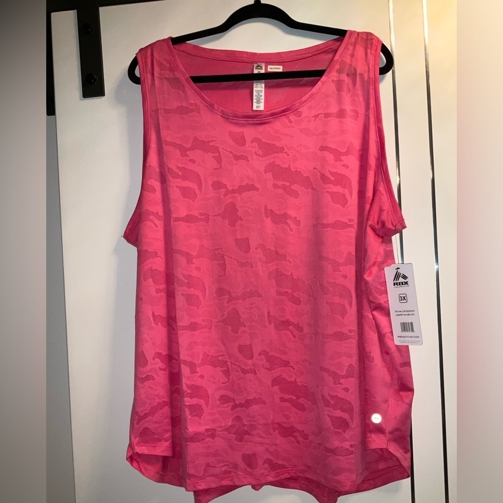 RBX 3X Bright Pink Moisture Wicking Activewear Tank Burnout Camo NWT